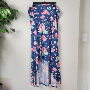 NEW Lularoe Olivia High Low Hem Floral Blue Maxi Skirt Womens Size 3XL*